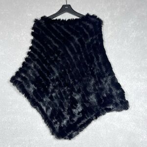 Barami Shawl Large Black Plucked Rabbit Fur Asymmetrical Poncho Wrap Shawl Cape